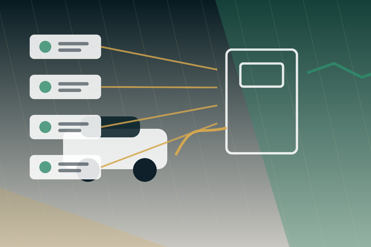 Technische Visualisierung von Fahrzeug, Wallbox, Energiemanagement und Verteilnetz