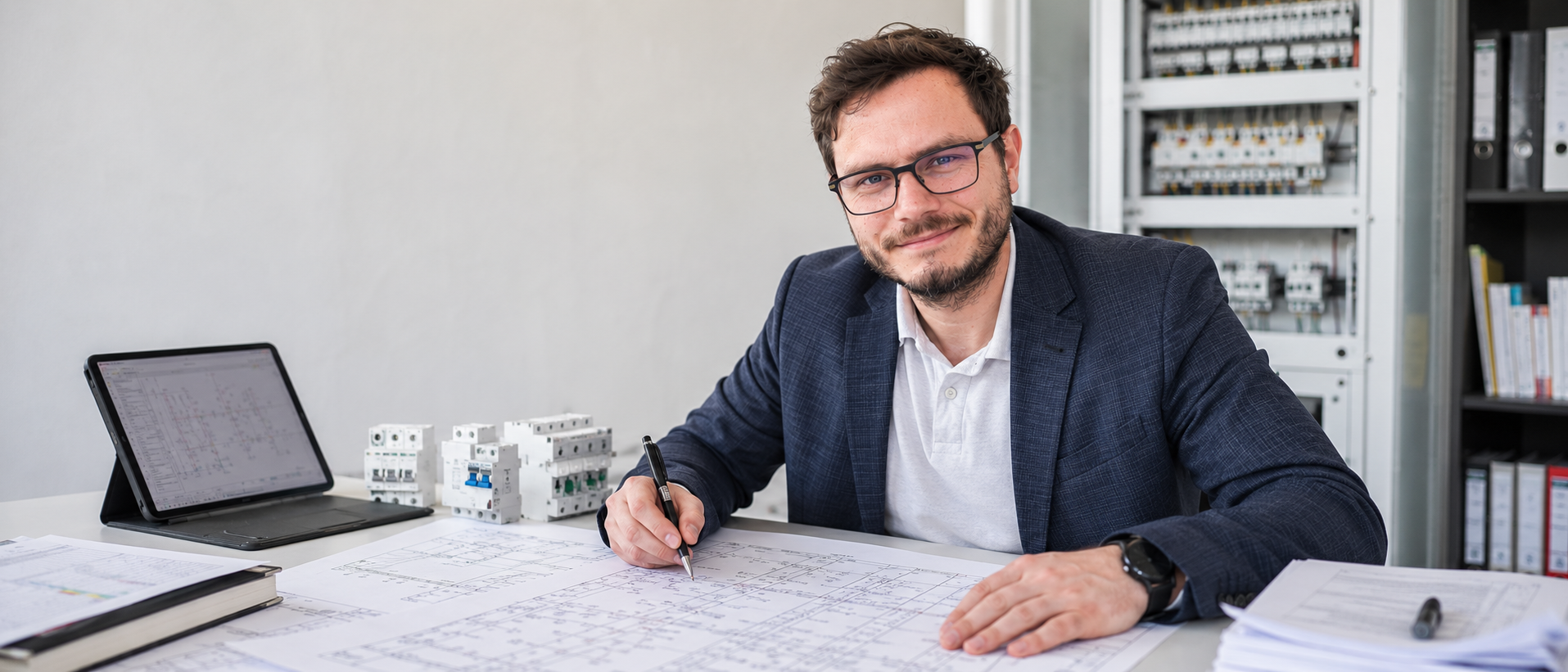 Dr.-Ing. Christopher Wilmes bei der Bewertung technischer Schadenunterlagen fuer ein Versicherungsgutachten